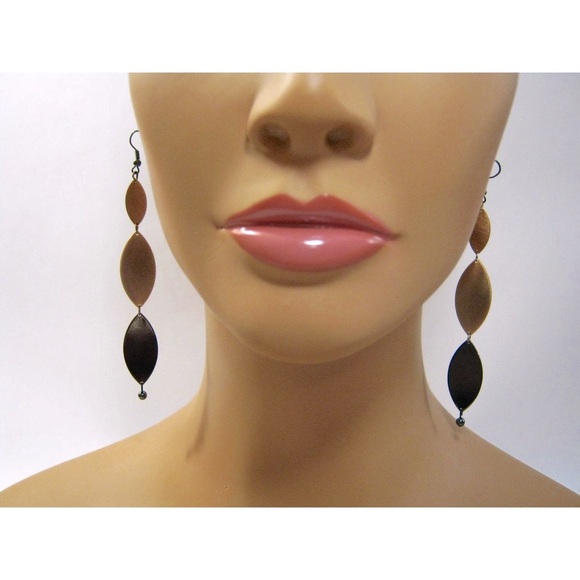 Steel Drop Hematite accented black gold shoulder-duster earrings 4 inch long! - Picture 1 of 5